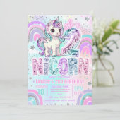 Invitation Unicorn 2nd Birthday Two-nicorn Rainbow Glitter (Debout devant)