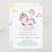 Invitation Unicorn 3ème anniversaire Magique Party (Devant / Derrière)