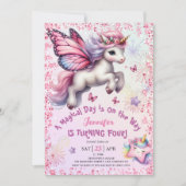 Invitation Unicorn 4e anniversaire fille rose violet Parties (Devant)