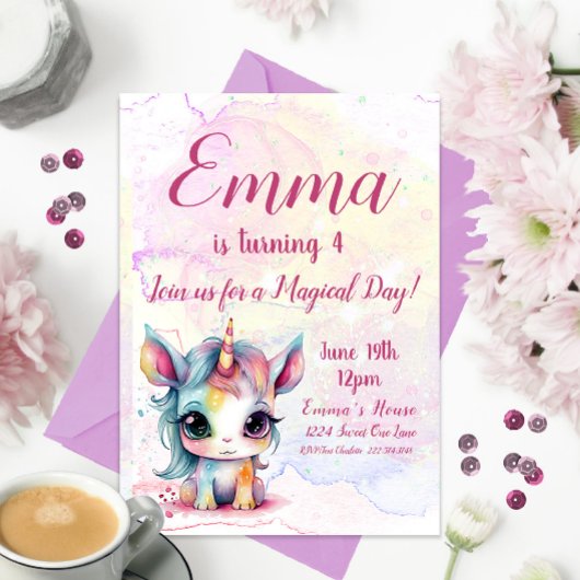 Invitation Unicorn 4e anniversaire, Unicorn Party
