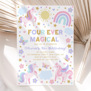 Invitation Unicorn 4ème anniversaire Invitation, quatre jamai