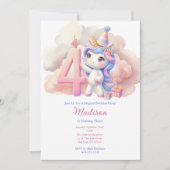 Invitation Unicorn 4ème anniversaire rose bleu pourpre fille (Devant)