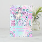 Invitation Unicorn 4th Birthday Four Ever Magical Rainbow  (Debout devant)