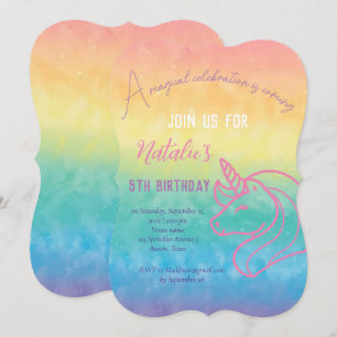 Invitation Unicorn 5e anniversaire fille rose magique cinquiè