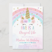 Invitation Unicorn 5e anniversaire Invitation, Five est une m (Devant)