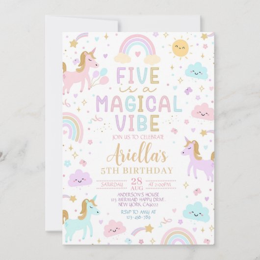 Invitation Unicorn 5e anniversaire Invitation, Five est une m (Devant)