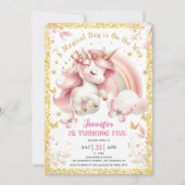 Invitation Unicorn 5e fête d'anniversaire fille Blush rose &  (Devant)