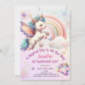 Invitation Unicorn 6e anniversaire fille pourpre rose arc-en- (Devant)
