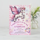 Invitation Unicorn 6e anniversaire fille rose violet Parties  (Debout devant)