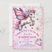 Invitation Unicorn 7e anniversaire fille rose violet Parties  (Devant)