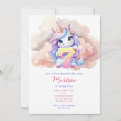 Invitation Unicorn 7ème Sept Rose Bleu Violet Fille Anniversa (Devant)