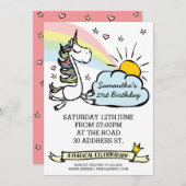 Invitation Unicorn Anniversaire (Devant / Derrière)