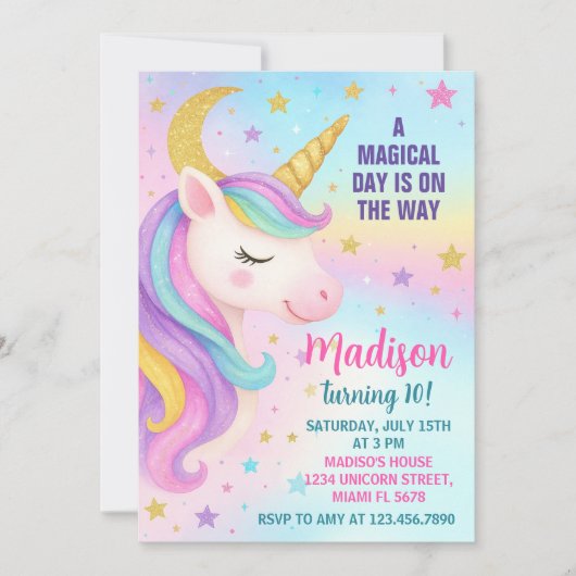 Invitation Unicorn Anniversaire (Devant)