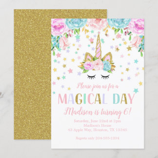 Invitation Unicorn Anniversaire fête Gold Parties scintillant