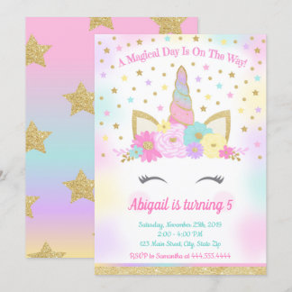 Invitation Unicorn Anniversaire fête Magique Arc en ciel Unic