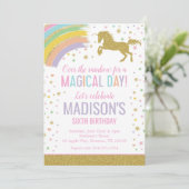 Invitation Unicorn Anniversaire fête Rainbow Gold Parties sci (Debout devant)