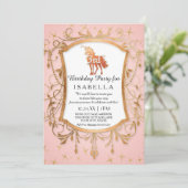 Invitation Unicorn Anniversaire Fille Princesse Rose Or (Debout devant)