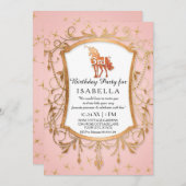 Invitation Unicorn Anniversaire Fille Princesse Rose Or (Devant / Derrière)
