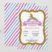 Invitation Unicorn Anniversaire Parties scintillant d'or Rain (Devant / Derrière)