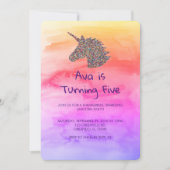 Invitation Unicorn Arc-en-ciel arrose l'invitation d'annivers (Devant)