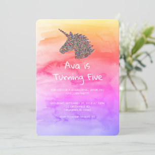 Invitation Unicorn Arc-en-ciel arrose l'invitation d'annivers