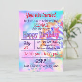 Invitation Unicorn Arc en Ciel Étincelle Pastel Magique Anniv (Debout devant)