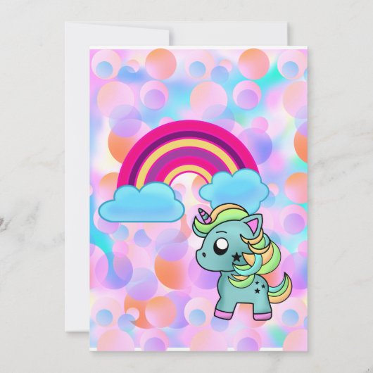 Invitation Unicorn Arc en Ciel Étincelle Pastel Magique Anniv (Dos)