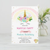Invitation Unicorn arc-en-ciel magique douche anniversaire (Debout devant)