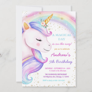 Invitation Unicorn arc-en-ciel magique fête d'anniversaire fi