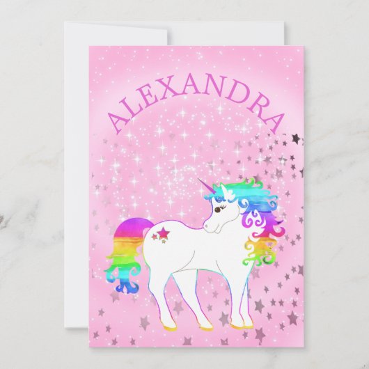 Invitation Unicorn Arc en ciel Magique rose mignon Anniversai (Devant)