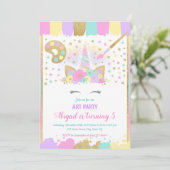Invitation Unicorn Art Party Anniversaire Invitation, Unicorn (Debout devant)