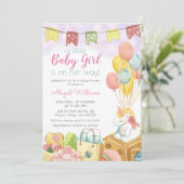 Invitation Unicorn Balloon Party / Fille sur son chemin Baby  (Debout devant)