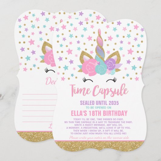 Invitation Unicorn Birthday Guestbook Time Capsule Avec Notes (Devant / Derrière)