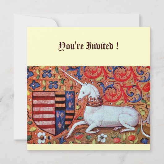 Invitation UNICORN, bleu marron blanc rouge argent (Devant)