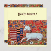 Invitation UNICORN, bleu marron blanc rouge argent (Devant / Derrière)
