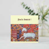 Invitation UNICORN, bleu marron blanc rouge argent (Debout devant)