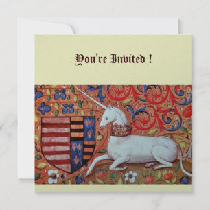 Invitation UNICORN, bleu marron blanc rouge argent