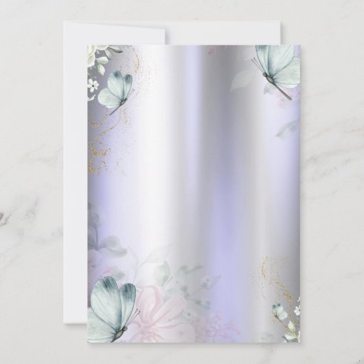 Invitation Unicorn Bleu Papillons Violet Metallday (Dos)