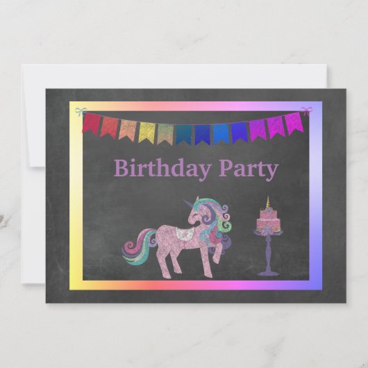 INVITATION UNICORN CAKE RAINBOW ANNIVERSAIRE (Devant)