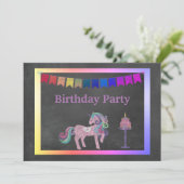 INVITATION UNICORN CAKE RAINBOW ANNIVERSAIRE (Debout devant)