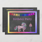 INVITATION UNICORN CAKE RAINBOW ANNIVERSAIRE (Devant / Derrière)