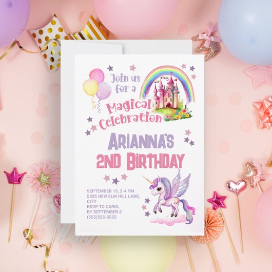 Invitation Unicorn Castle Little Girl 2e anniversaire