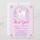 Invitation Unicorn C'Est Une Fille Rose Baby shower Invitatio (Devant)