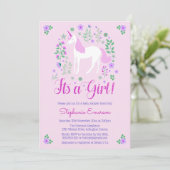Invitation Unicorn C'Est Une Fille Rose Baby shower Invitatio (Debout devant)
