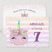 Invitation Unicorn Citrouille Girls 7e anniversaire (Devant / Derrière)