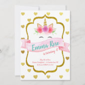 Invitation Unicorn Coeur fête d'anniversaire (Devant)