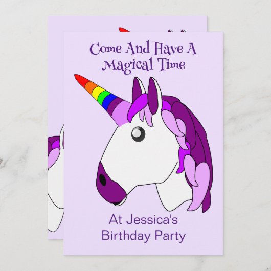 Invitation Unicorn Design Fête d'anniversaire pour enfants (Devant / Derrière)