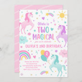 Invitation Unicorn Deux Pastel Magique Arc-en-ciel 2e anniver (Devant / Derrière)