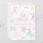 Invitation Unicorn Deux Pastel Magique Arc-en-ciel 2e anniver (Devant)