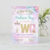 Invitation Unicorn Deuxième anniversaire Magique Jour Invitat (Debout devant)